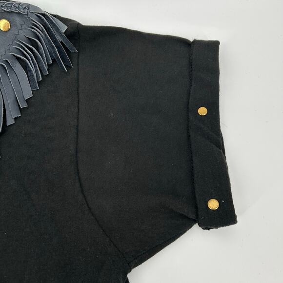 VTG 90s Women's Fruit of the Loom Leather Fringe Single Stitch T Shirt Top Sz L - Picture 4 of 7